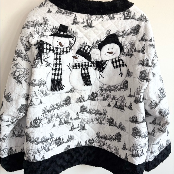 Vintage Quilted Toile Blazer Jacket Black and White Winter Snowmen - Picture 4 of 8